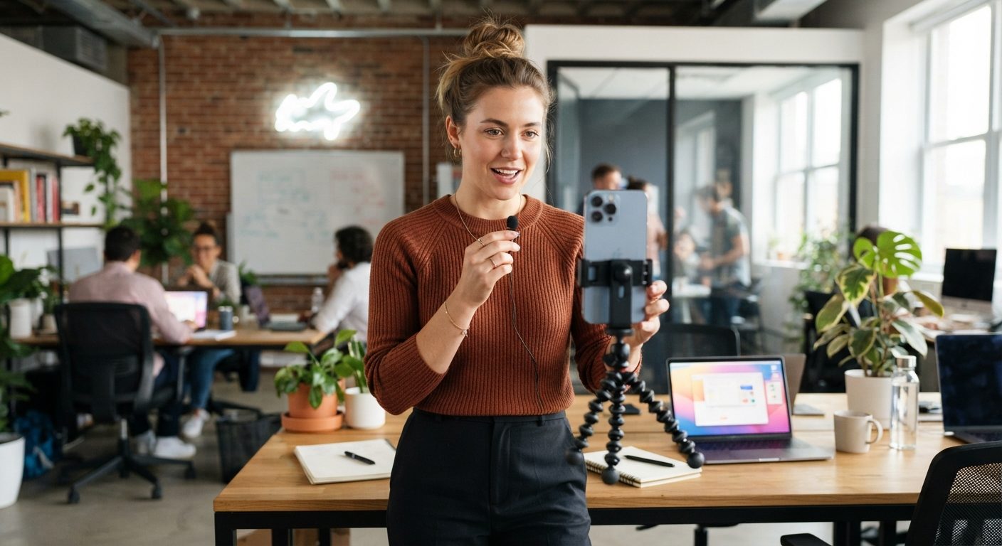 Marketingmedarbejder optager kort videoindhold til organisk vækst på TikTok