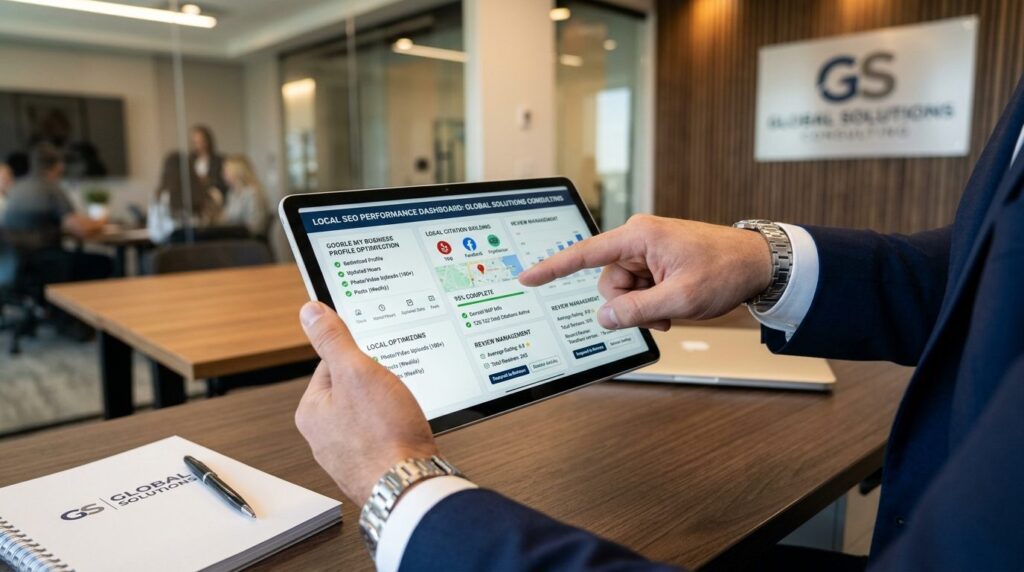 Close-up of a professional consultants hands pointing at a