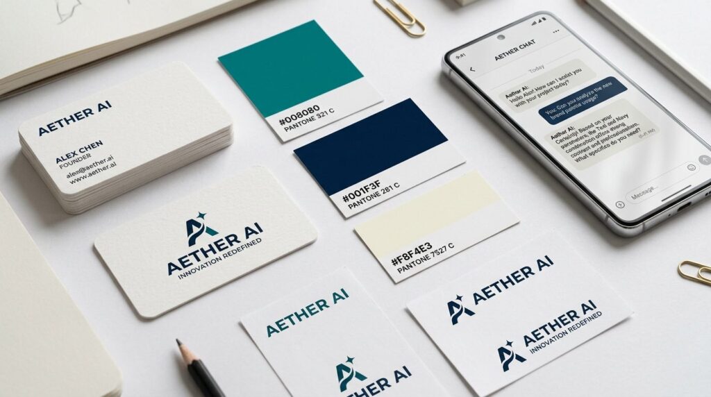 Minimalist flat lay composition of brand identity elements -