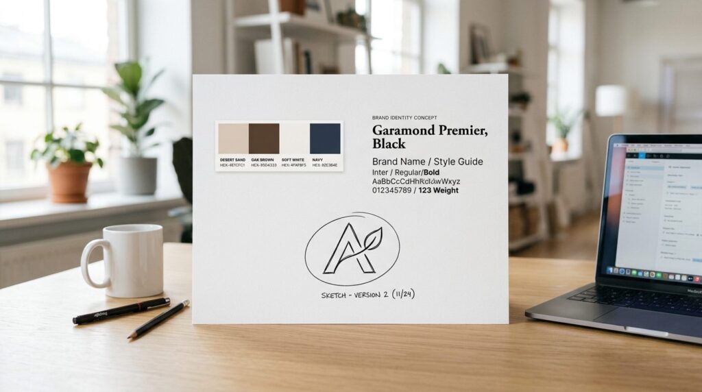 Minimalist brand identity concept image showing a designers