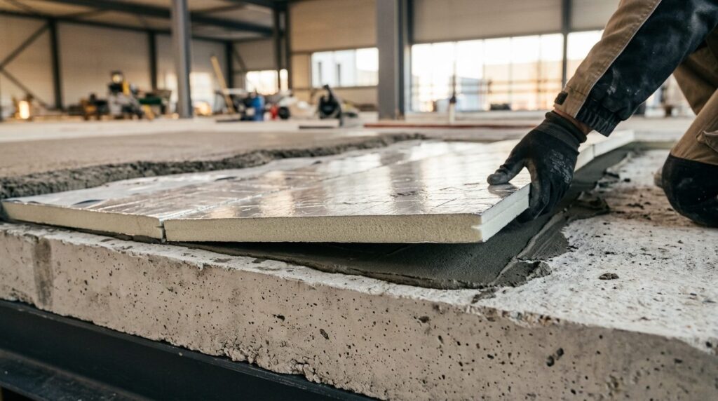 Close-up detail shot of commercial floor construction layer