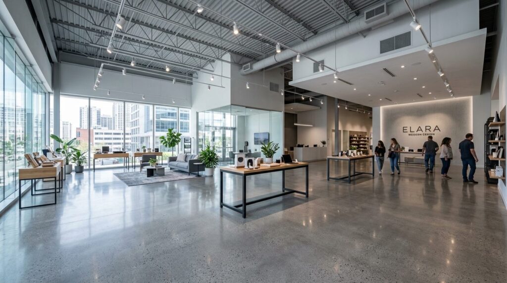Modern commercial showroom or retail space interior featurin