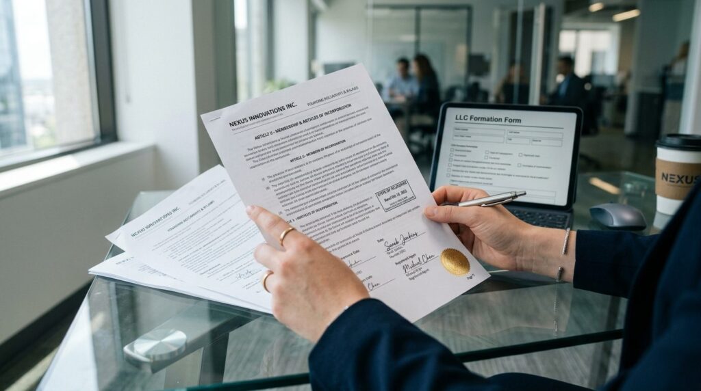 Close-up photograph of hands of a young entrepreneur reviewi